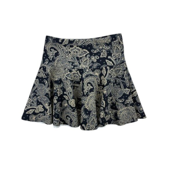 Abercrombie & Fitch Paisley Skater Skirt Women’s M Navy Tan Stretch Flare Casual - Picture 9 of 9
